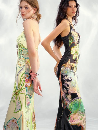 OfAkiva Galaxy Gardenia Floral V-Neck Mermaid Slip Dress