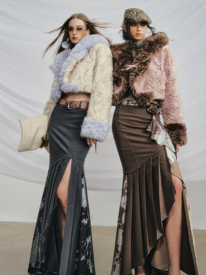 OfAkiva Galaxy Glitter Pleated Mermaid Skirt