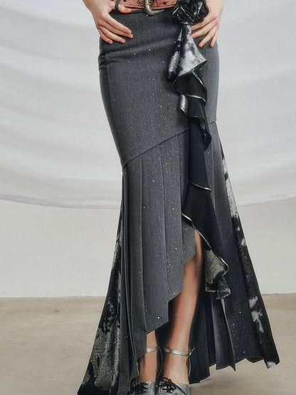 OfAkiva Galaxy Glitter Pleated Mermaid Skirt