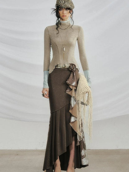 OfAkiva Galaxy Glitter Pleated Mermaid Skirt