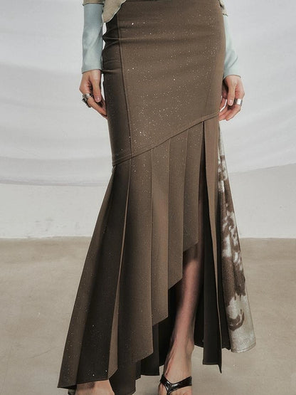OfAkiva Galaxy Glitter Pleated Mermaid Skirt