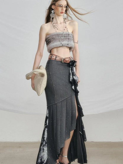 OfAkiva Galaxy Glitter Pleated Mermaid Skirt