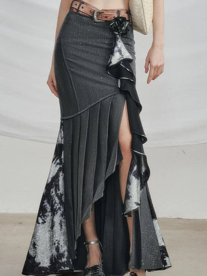 OfAkiva Galaxy Glitter Pleated Mermaid Skirt