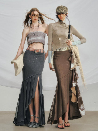 OfAkiva Galaxy Glitter Pleated Mermaid Skirt