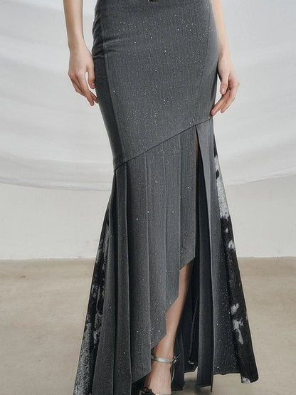 OfAkiva Galaxy Glitter Pleated Mermaid Skirt