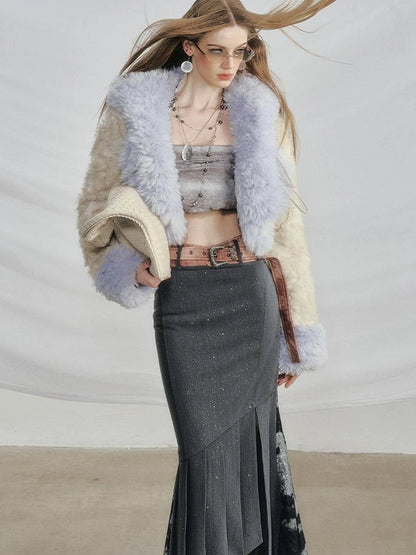 OfAkiva Galaxy Glitter Pleated Mermaid Skirt