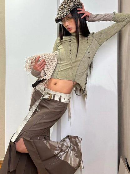 OfAkiva Galaxy Glitter Pleated Mermaid Skirt