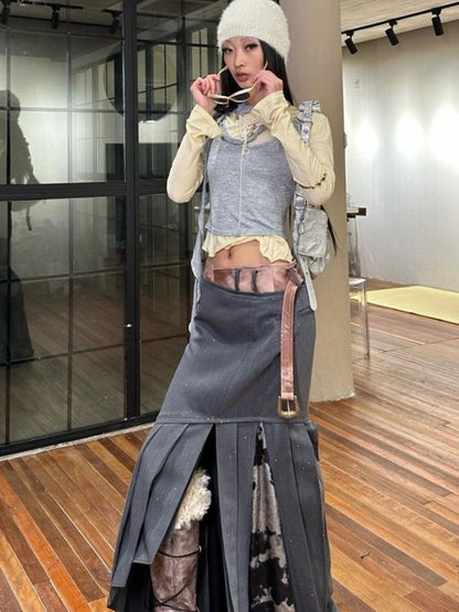 OfAkiva Galaxy Glitter Pleated Mermaid Skirt