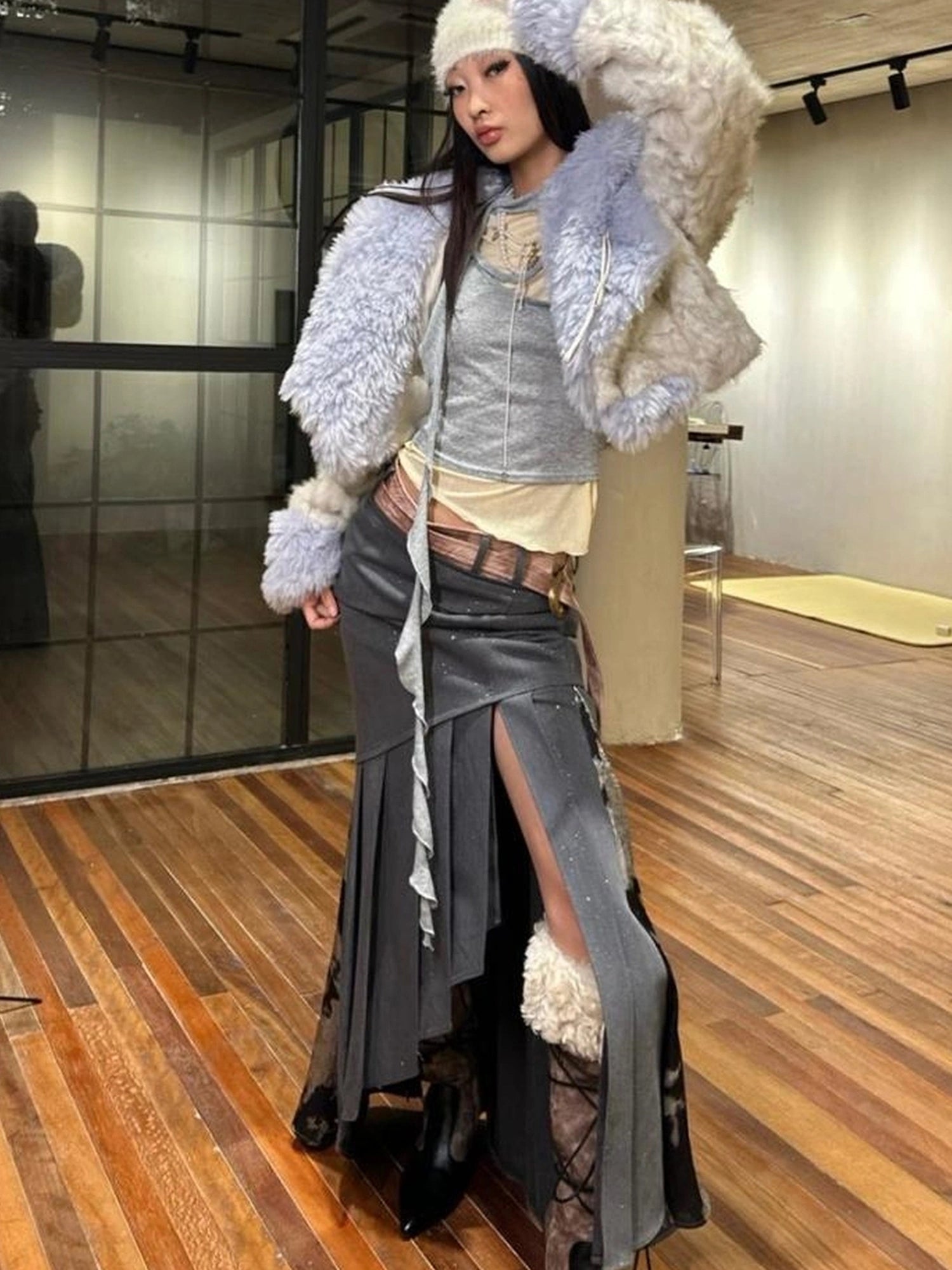 OfAkiva Galaxy Glitter Pleated Mermaid Skirt