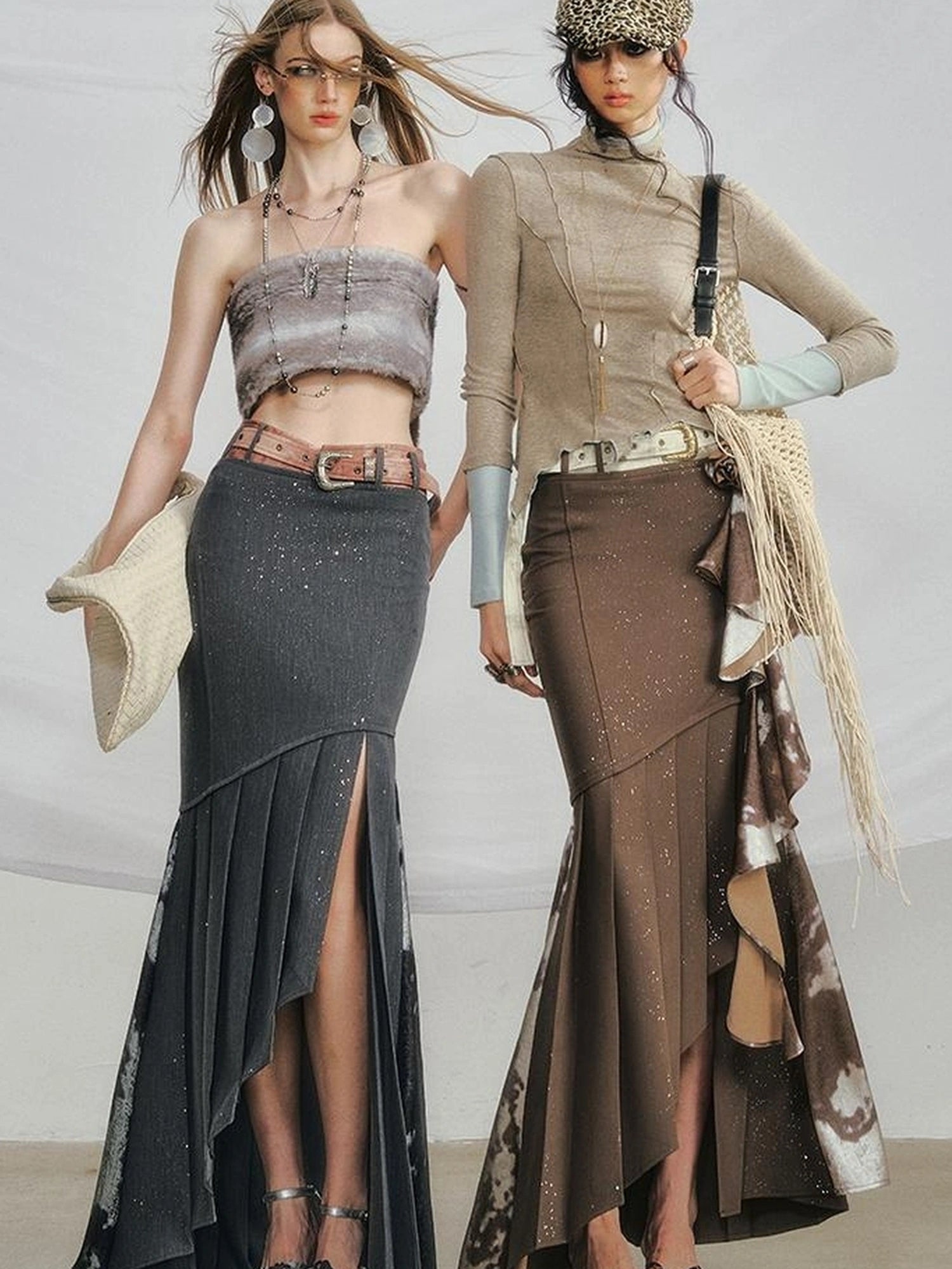 OfAkiva Galaxy Glitter Pleated Mermaid Skirt