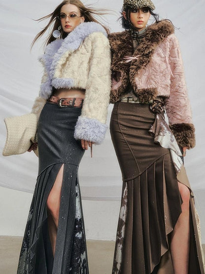 OfAkiva Galaxy Glitter Pleated Mermaid Skirt