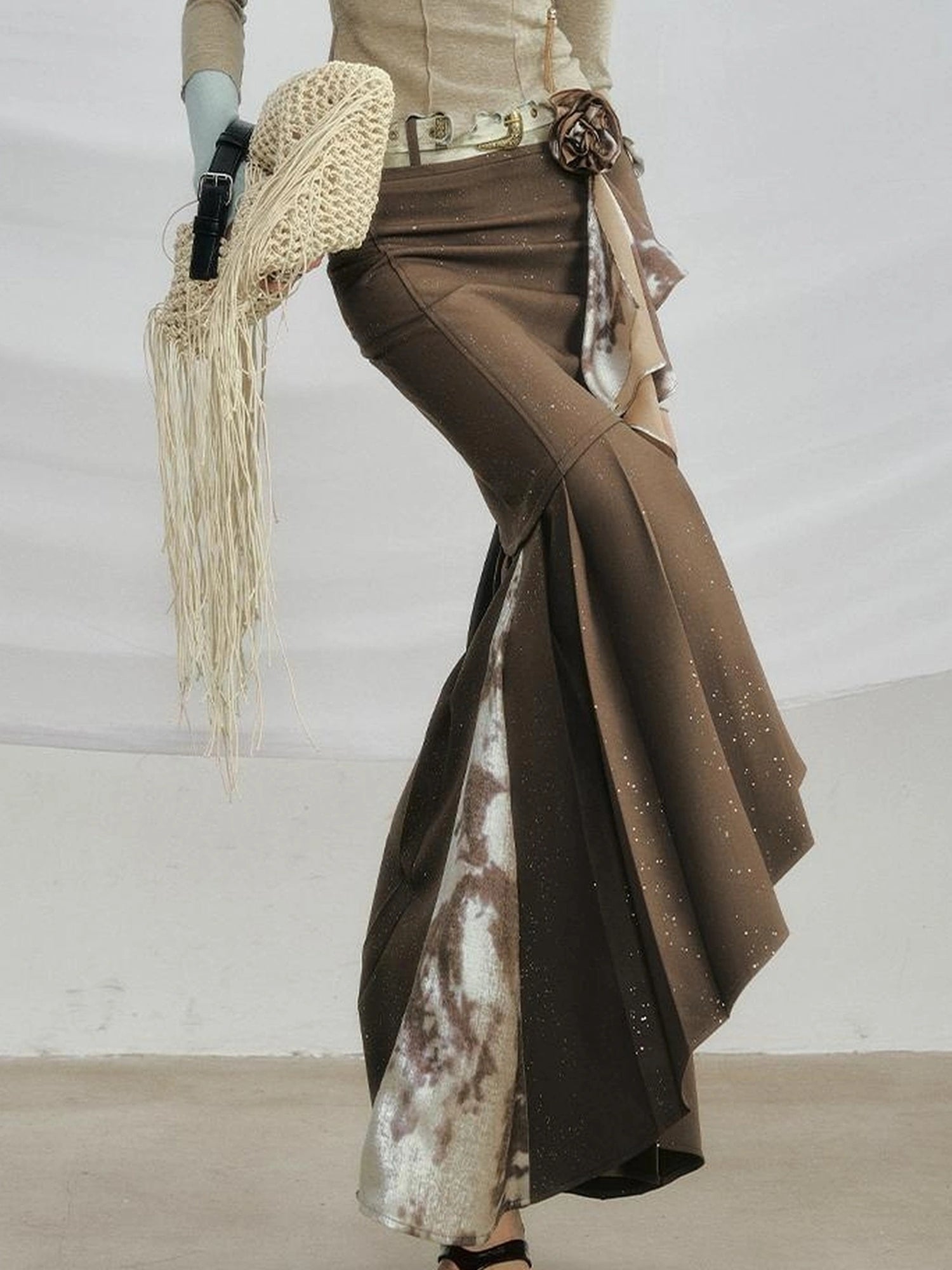 OfAkiva Galaxy Glitter Pleated Mermaid Skirt