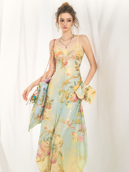 OfAkiva Gold Embroidery Print Colorblock Women&
