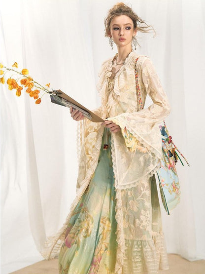 OfAkiva Gold Embroidery Print Colorblock Women&