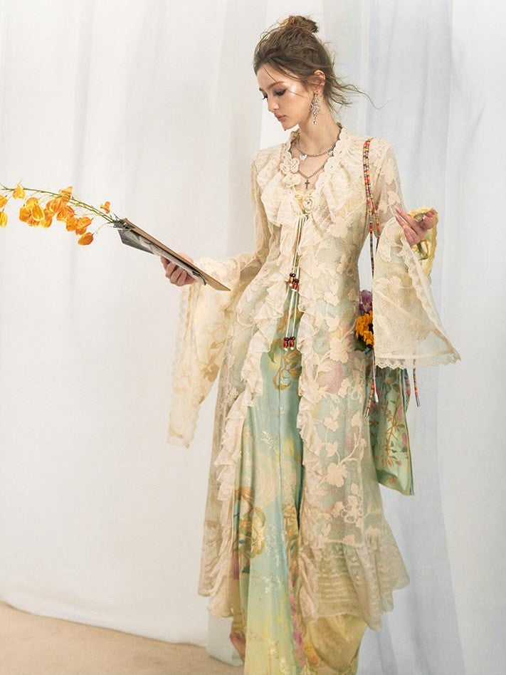 OfAkiva Gold Embroidery Print Colorblock Women&
