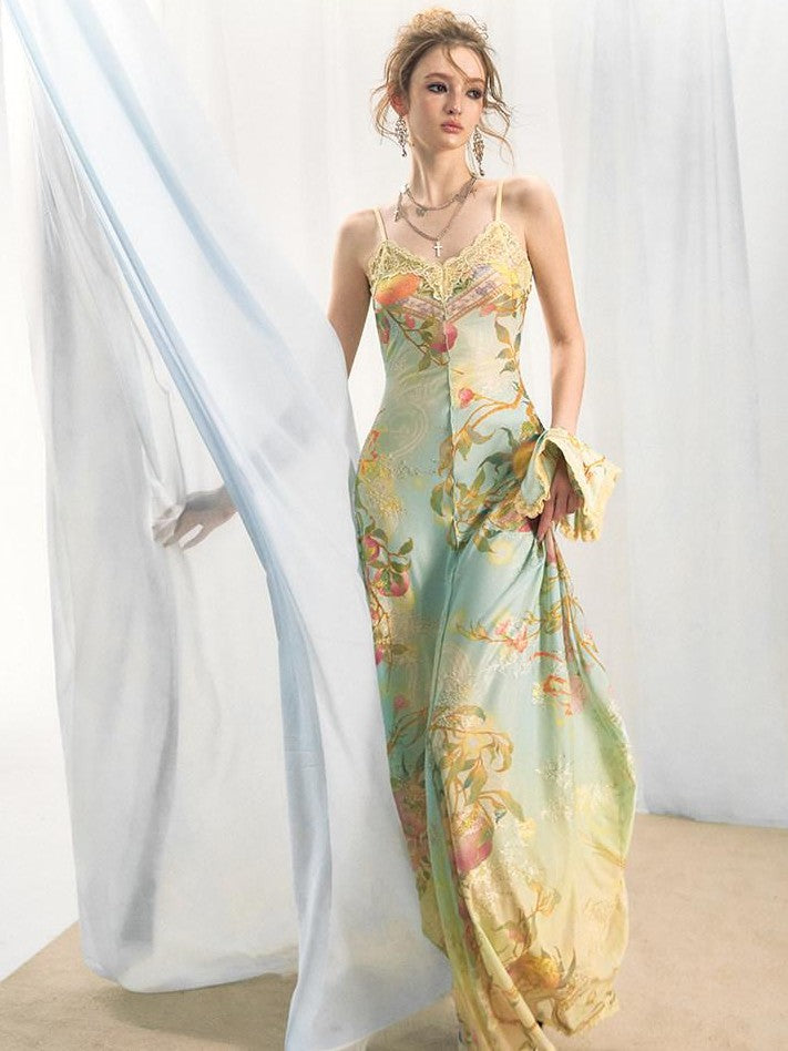 OfAkiva Gold Embroidery Print Colorblock Women&