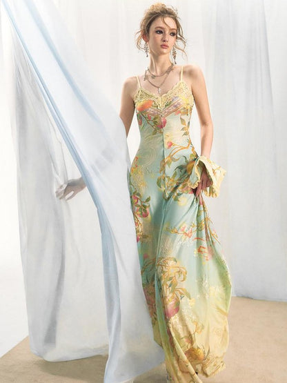 OfAkiva Gold Embroidery Print Colorblock Women&