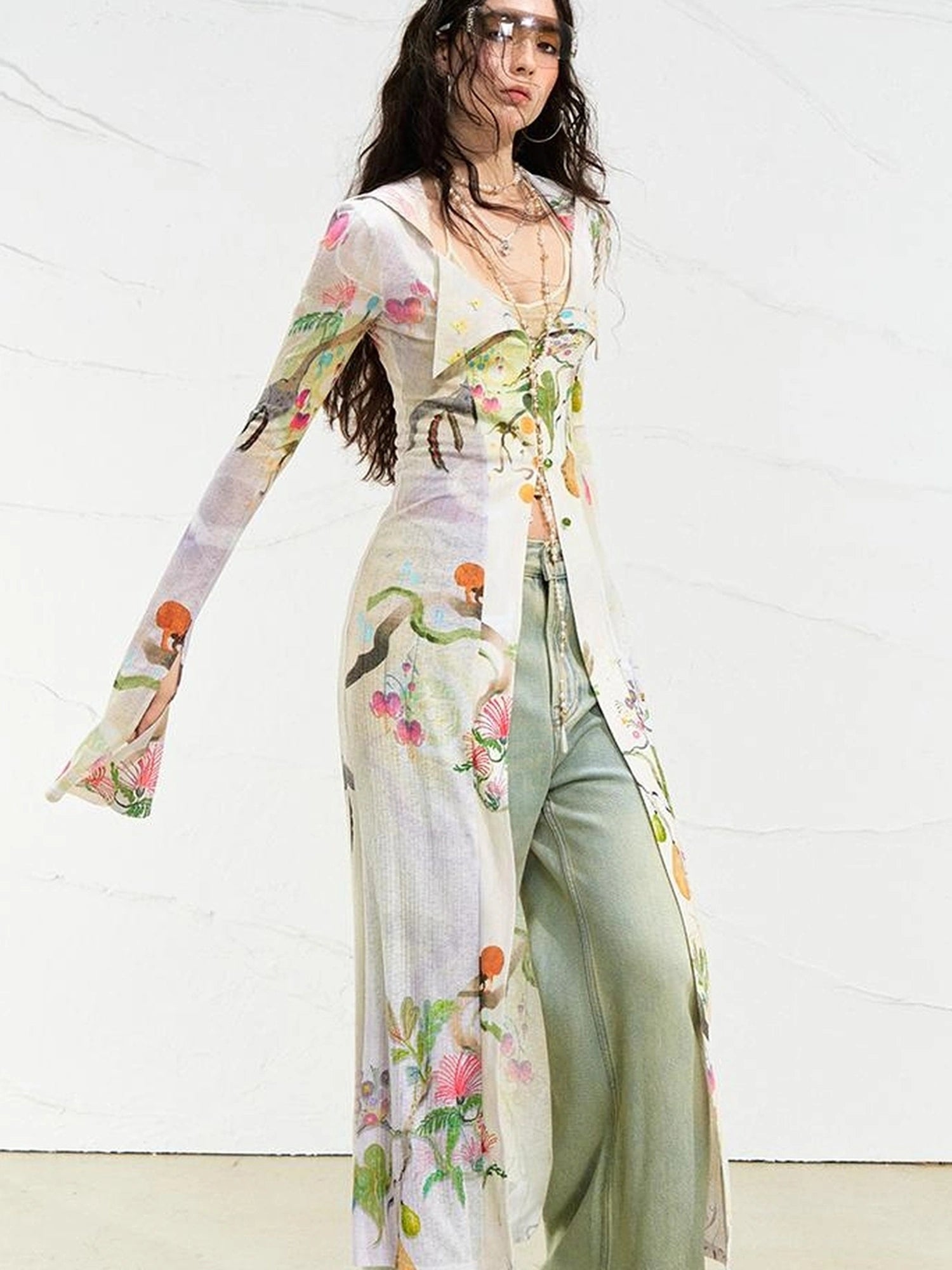 OfAkiva Golden Jade Osmanthus Fantasy Knit V-neck T-shirt Long-Sleeve