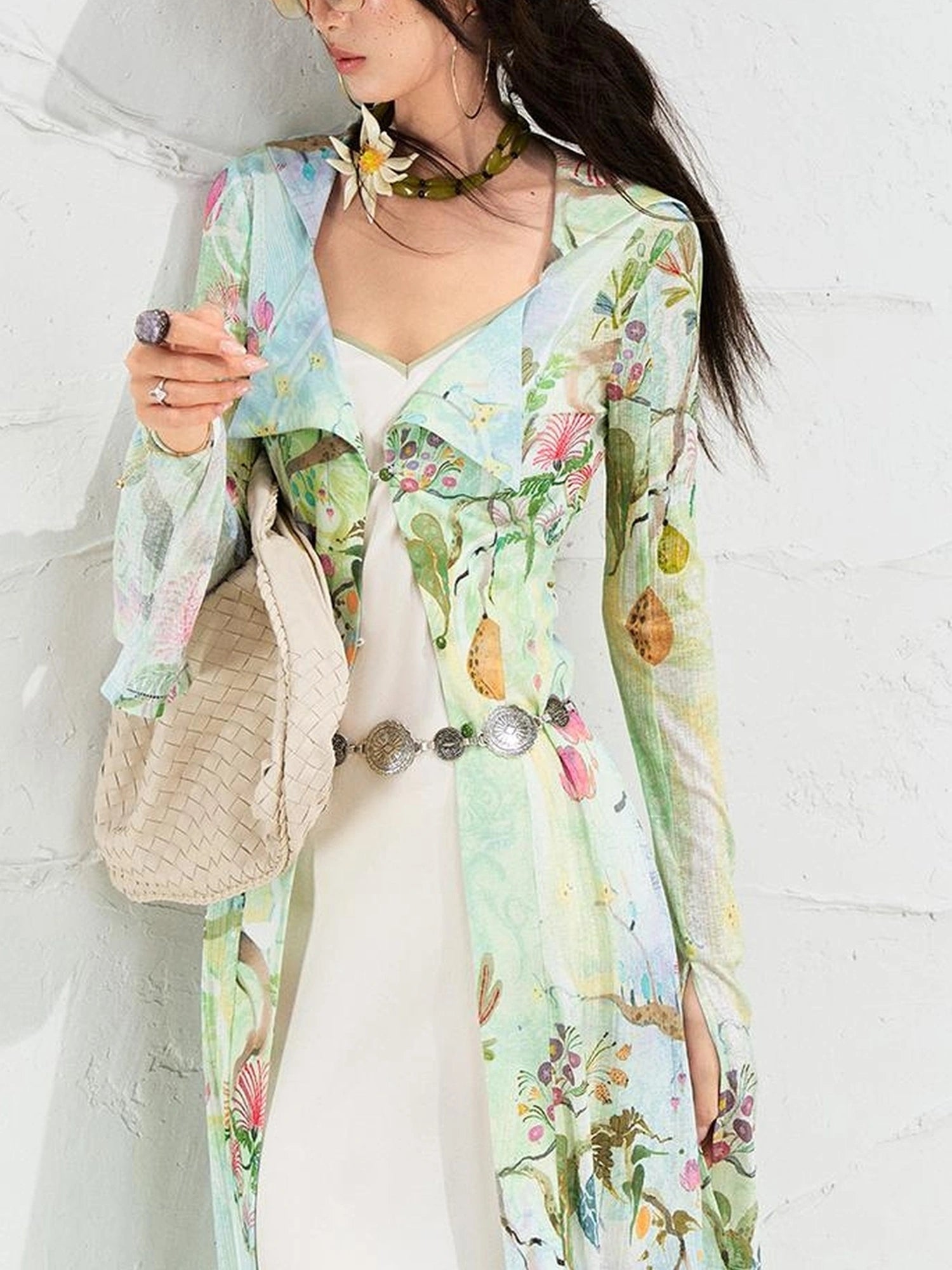 OfAkiva Golden Jade Osmanthus Fantasy Knit V-neck T-shirt Long-Sleeve