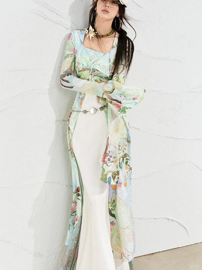 OfAkiva Golden Jade Osmanthus Fantasy Knit V-neck T-shirt Long-Sleeve