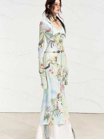 OfAkiva Golden Jade Osmanthus Fantasy Knit V-neck T-shirt Long-Sleeve