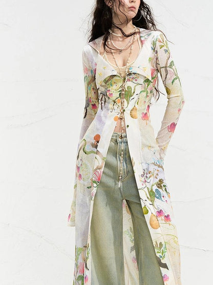 OfAkiva Golden Jade Osmanthus Fantasy Knit V-neck T-shirt Long-Sleeve