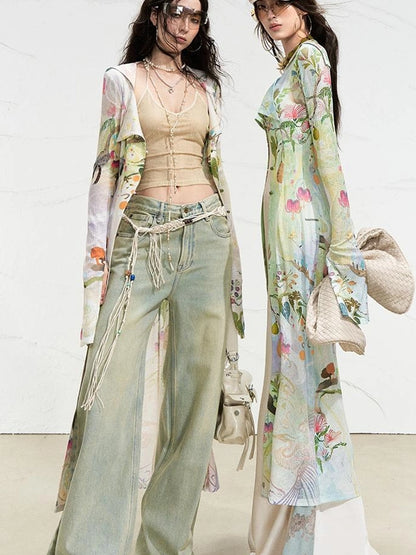 OfAkiva Golden Jade Osmanthus Fantasy Knit V-neck T-shirt Long-Sleeve