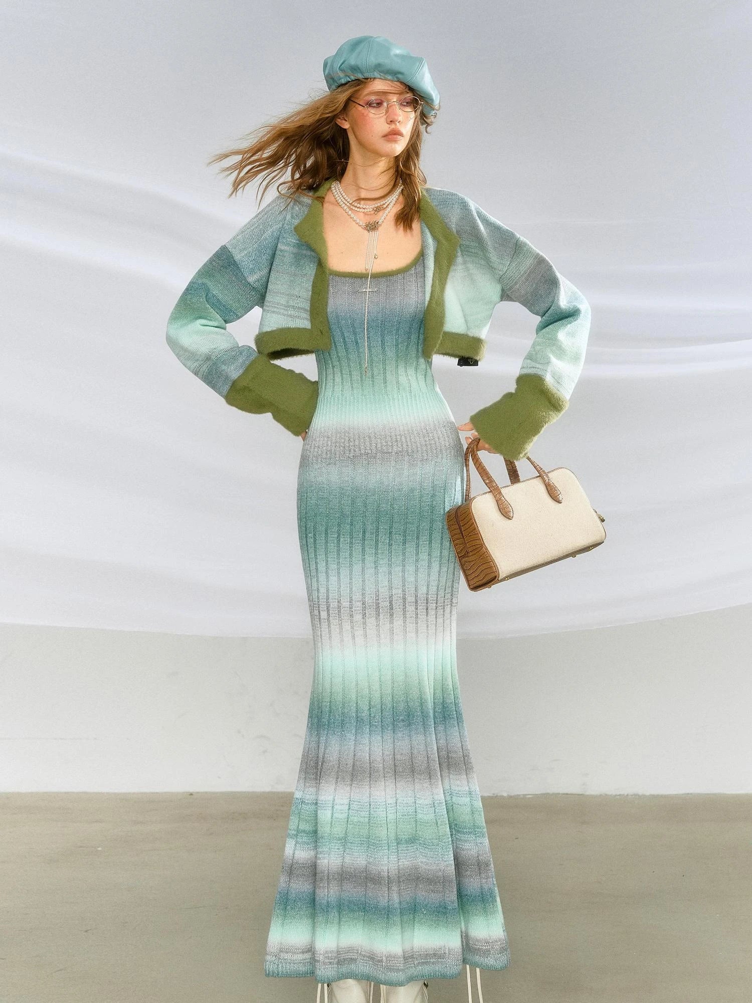 OfAkiva Graduated Strap Dress Set With Baikal Blue