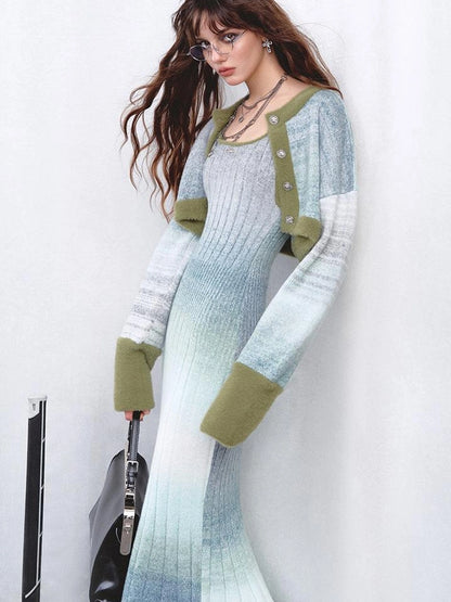 OfAkiva Graduated Strap Dress Set With Baikal Blue