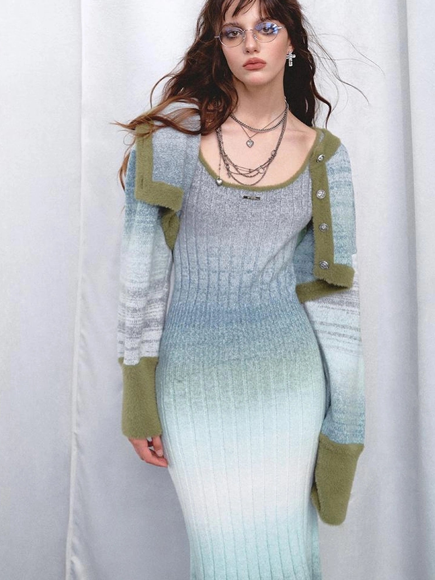 OfAkiva Graduated Strap Dress Set With Baikal Blue