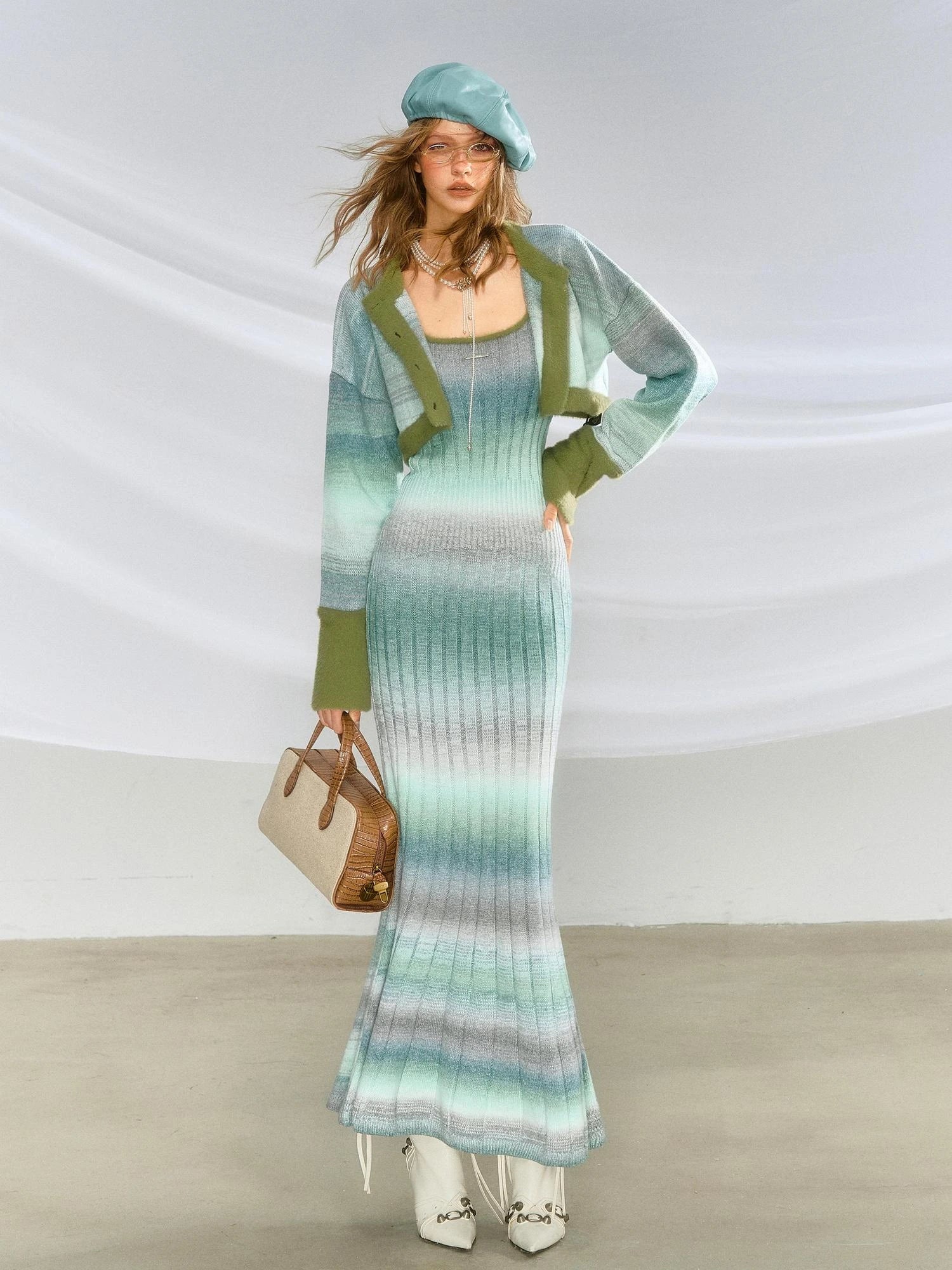 OfAkiva Graduated Strap Dress Set With Baikal Blue