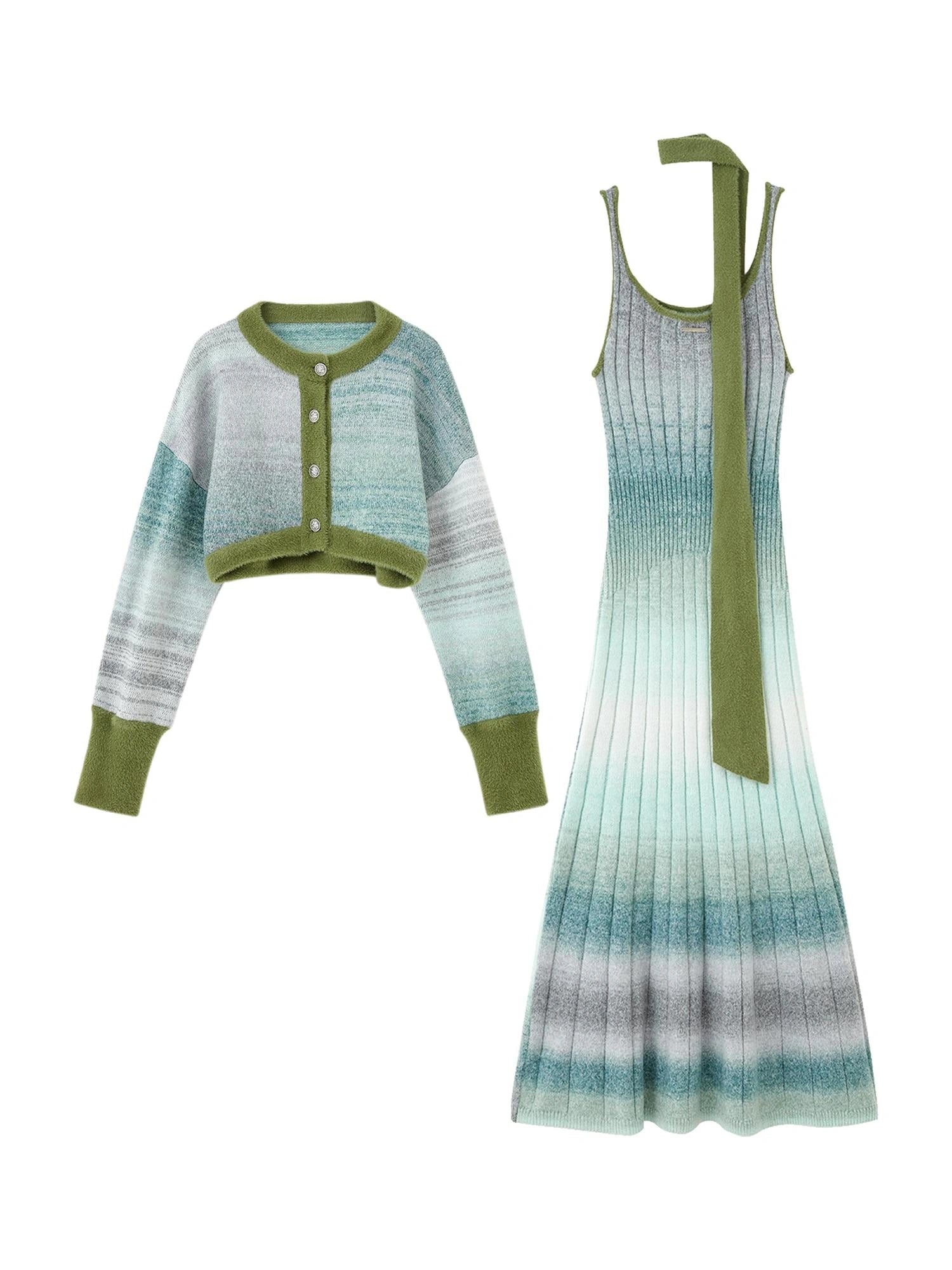 OfAkiva Graduated Strap Dress Set With Baikal Blue