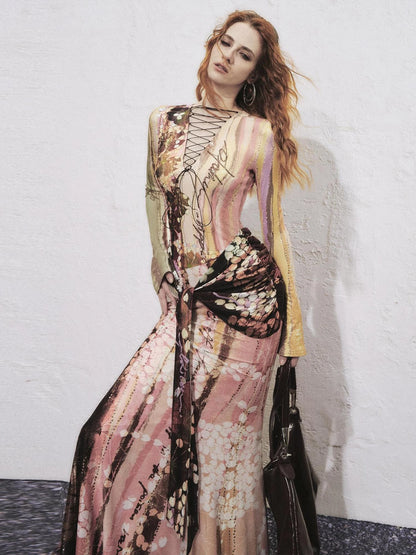 OfAkiva Hand Painted Floral Wrap Midi Dress