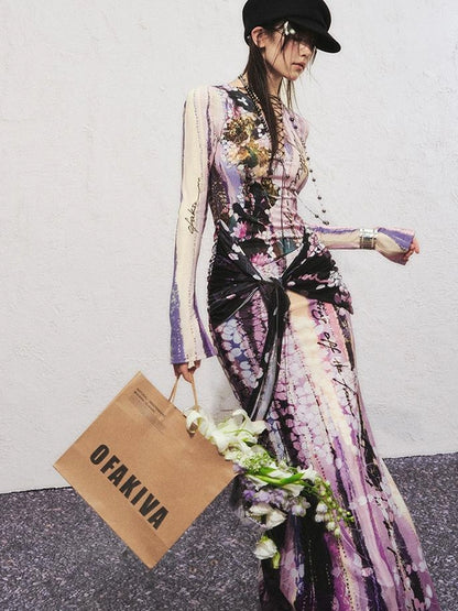 OfAkiva Hand Painted Floral Wrap Midi Dress