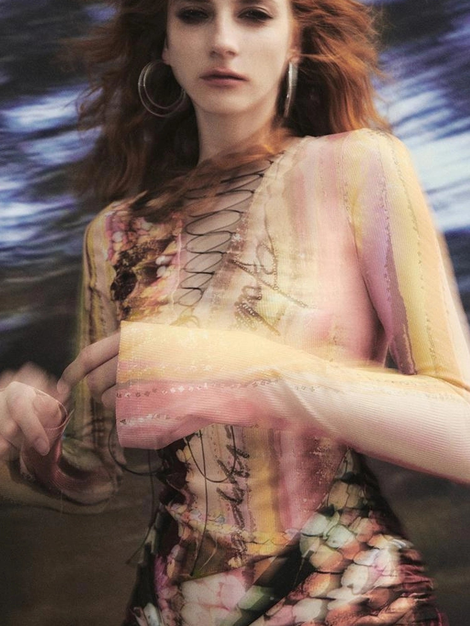 OfAkiva Hand Painted Floral Wrap Midi Dress