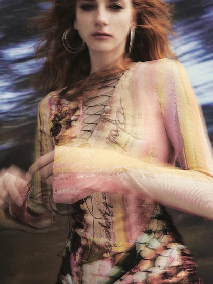 OfAkiva Hand Painted Floral Wrap Midi Dress