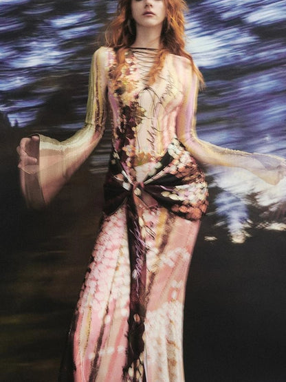 OfAkiva Hand Painted Floral Wrap Midi Dress