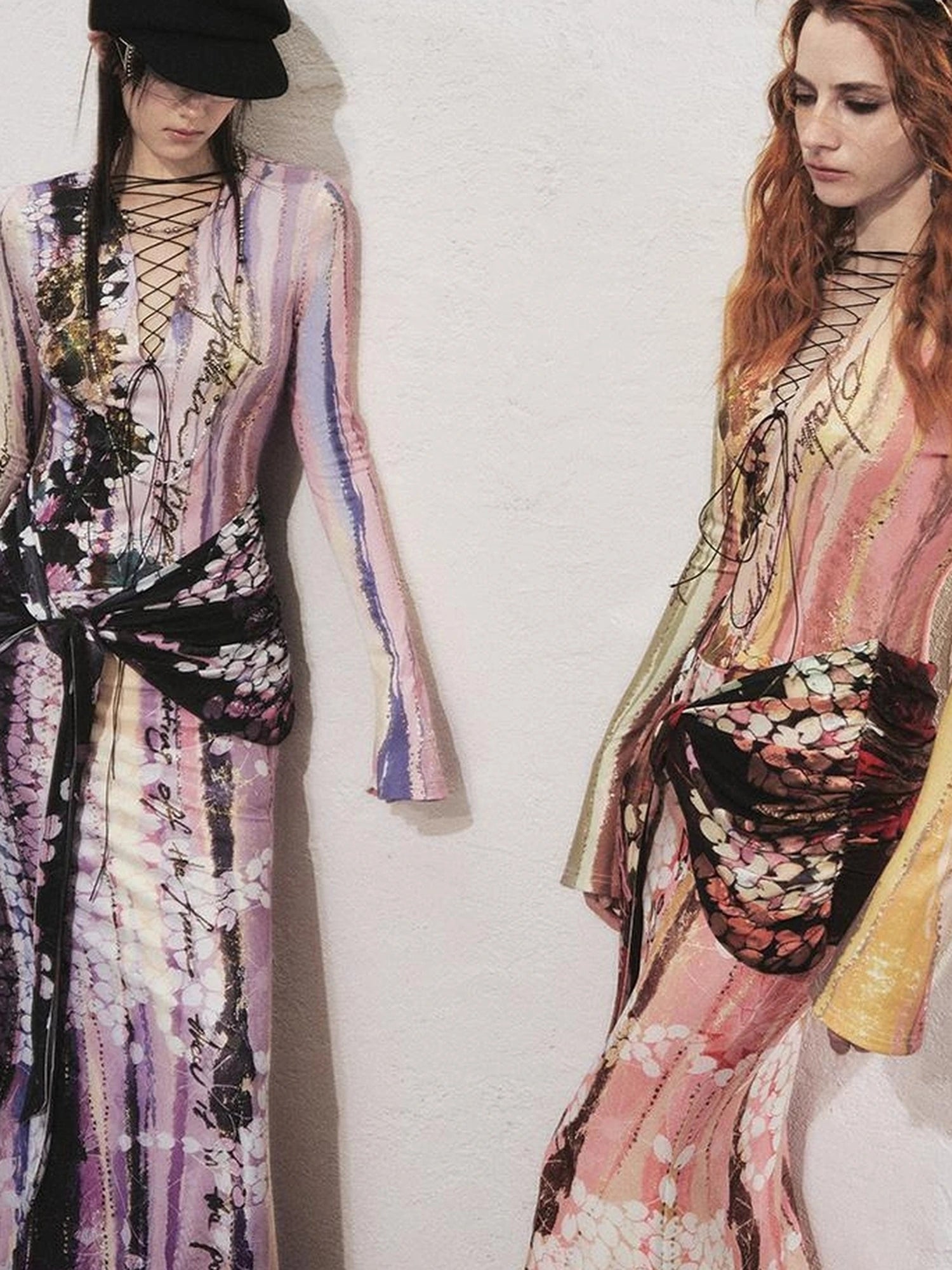 OfAkiva Hand Painted Floral Wrap Midi Dress