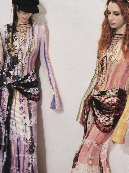 OfAkiva Hand Painted Floral Wrap Midi Dress