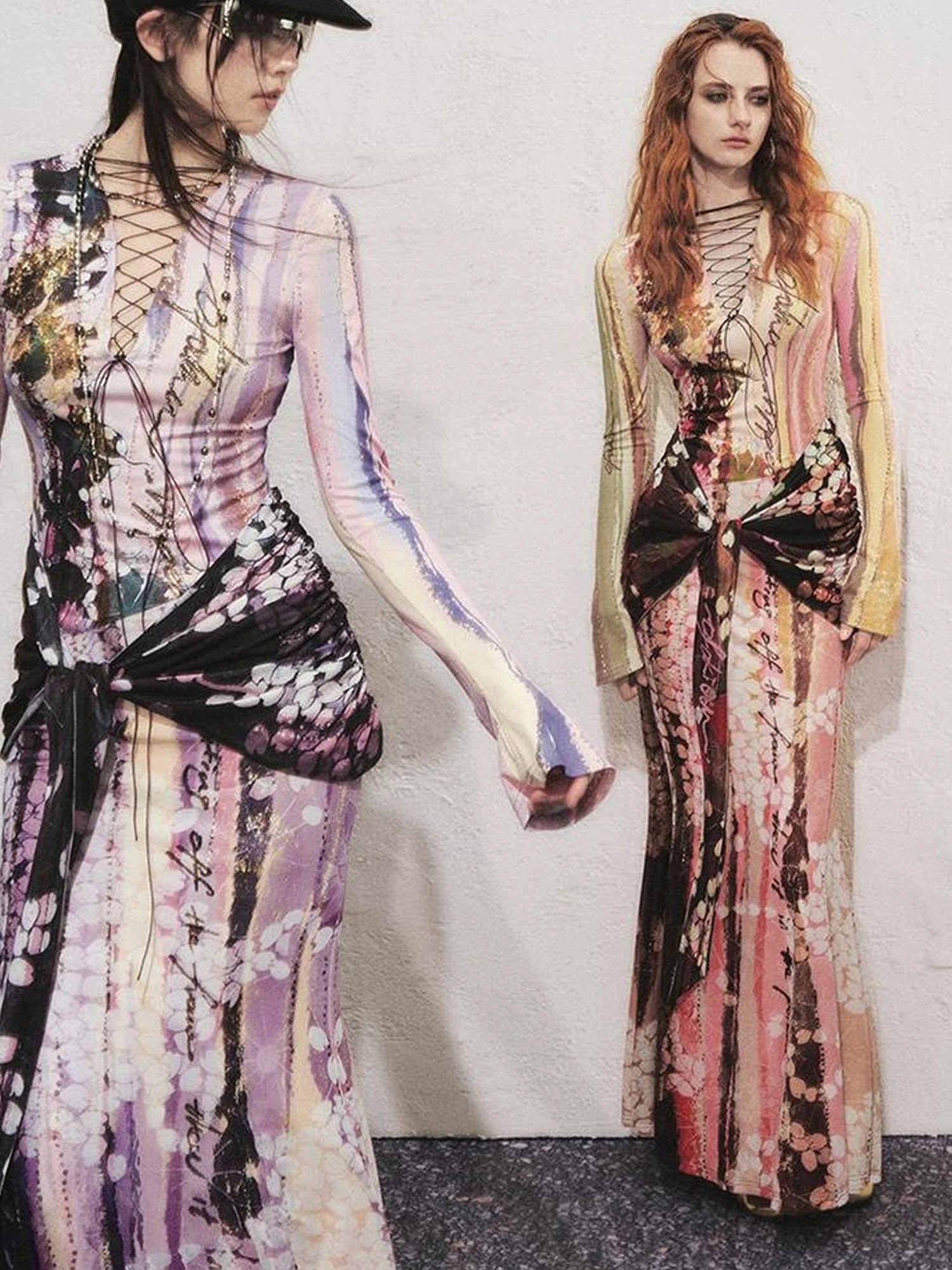 OfAkiva Hand Painted Floral Wrap Midi Dress