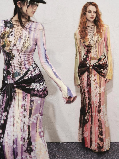 OfAkiva Hand Painted Floral Wrap Midi Dress