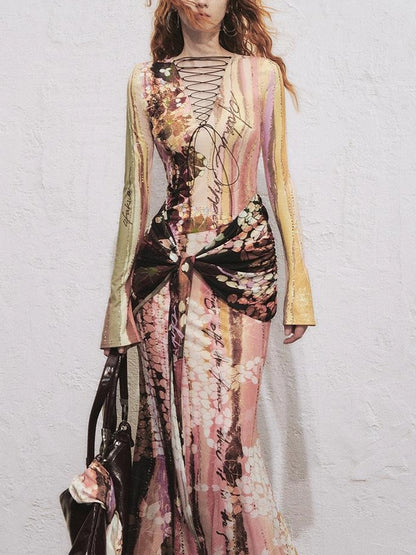 OfAkiva Hand Painted Floral Wrap Midi Dress