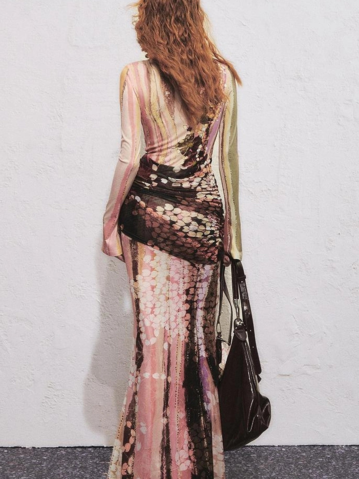 OfAkiva Hand Painted Floral Wrap Midi Dress