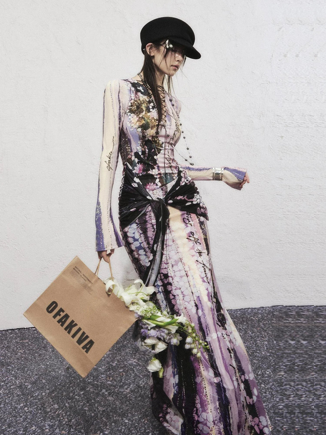 OfAkiva Hand Painted Floral Wrap Midi Dress