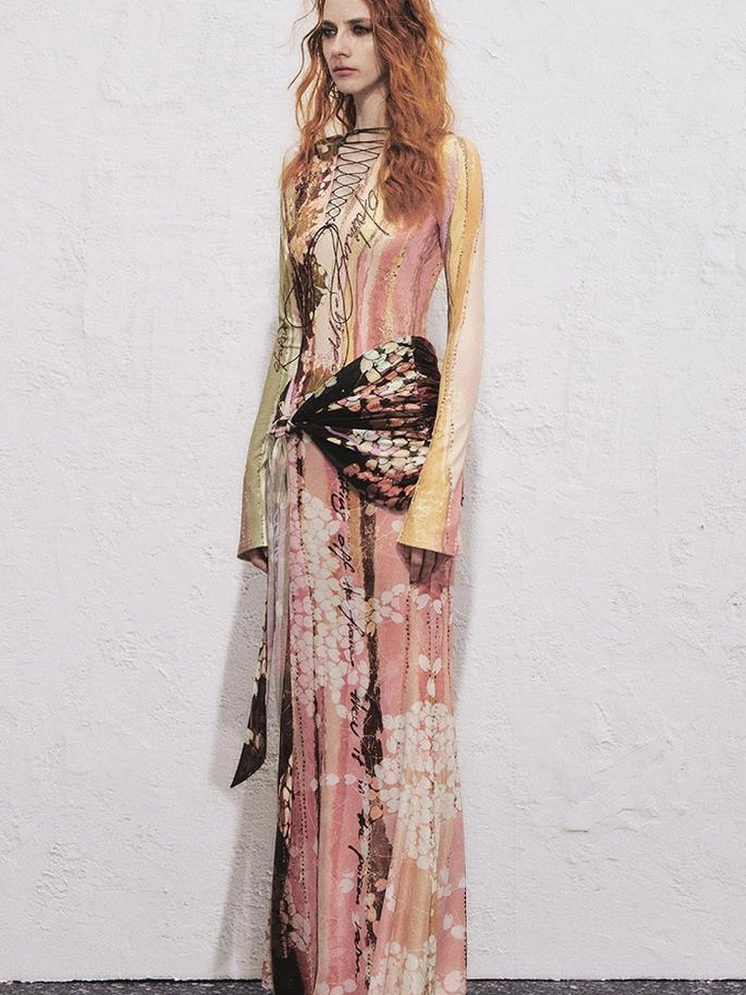OfAkiva Hand Painted Floral Wrap Midi Dress