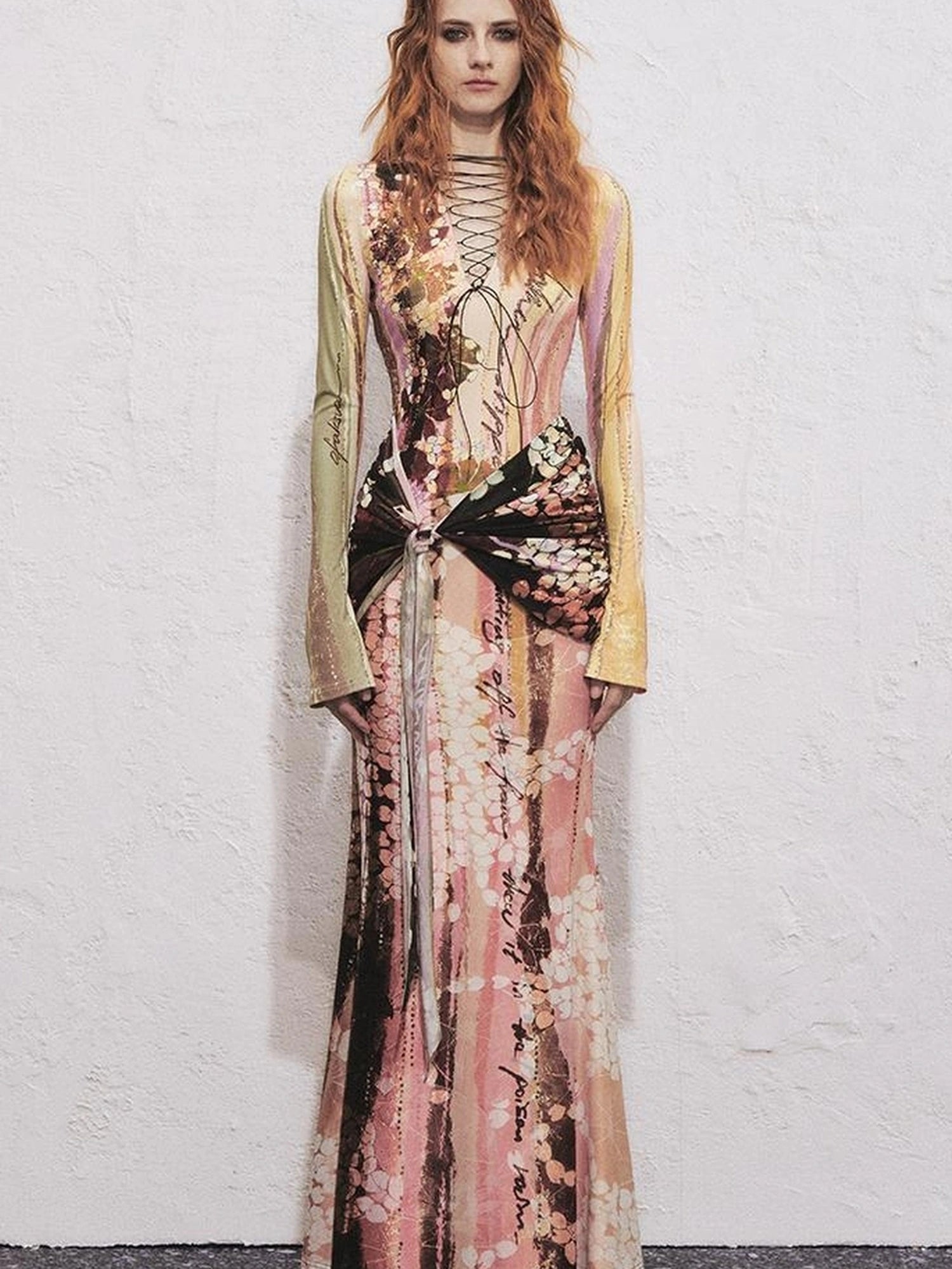 OfAkiva Hand Painted Floral Wrap Midi Dress