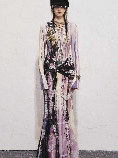 OfAkiva Hand Painted Floral Wrap Midi Dress