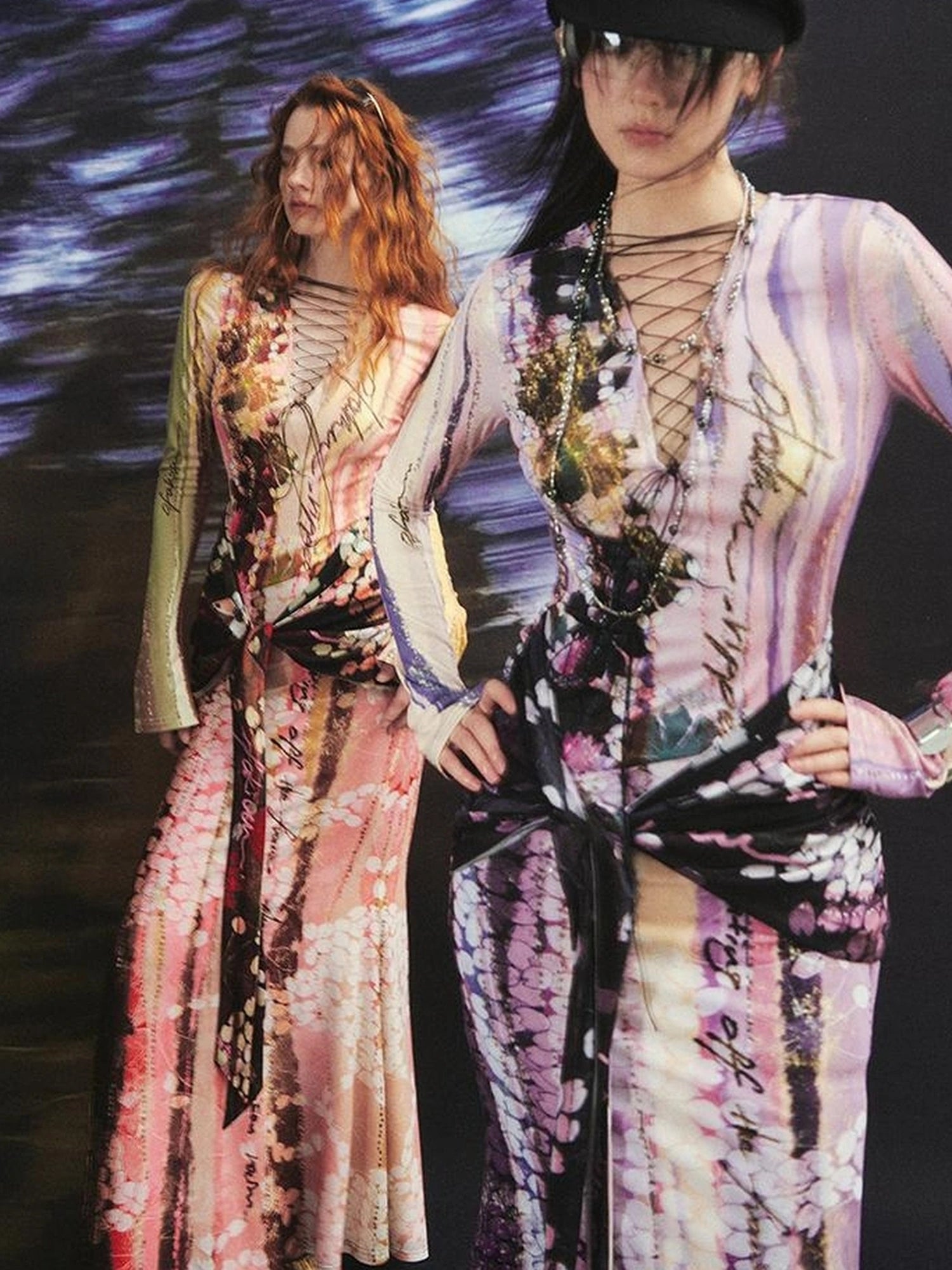 OfAkiva Hand Painted Floral Wrap Midi Dress