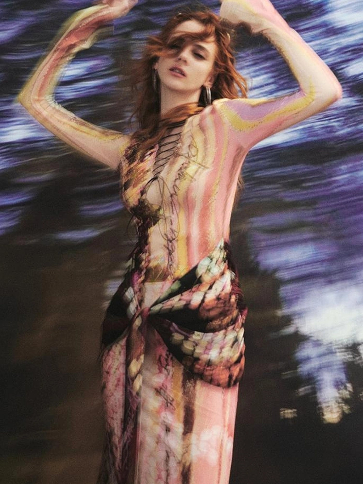 OfAkiva Hand Painted Floral Wrap Midi Dress