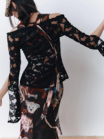 OfAkiva Hand Painted Puppy Love Portrait V-neck T-shirt Long Sleeve Dress